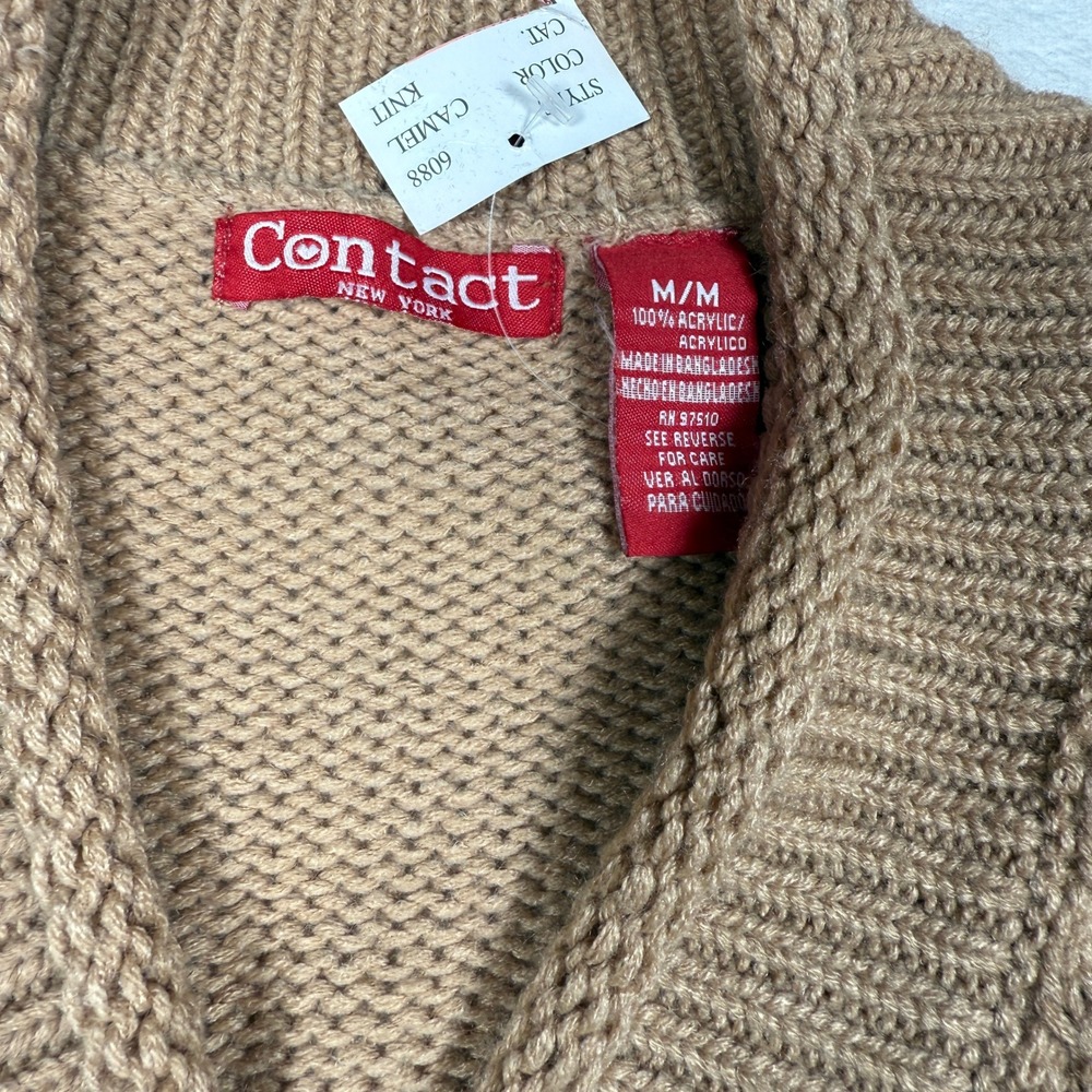 VTG Contact NY Camel Cable Chuncky Fisherman Academia Knit Button Front Vest M - Picture 4 of 6